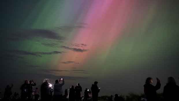 The aurora borealis, commonly known as the northern lights, in Whitley Bay, England, on May 10.