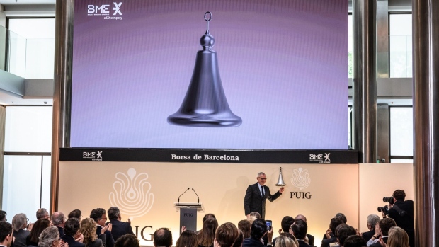 <p>The Puig Brands SA listing ceremony at the Barcelona Stock Exchange in Spain, on May 3.</p>