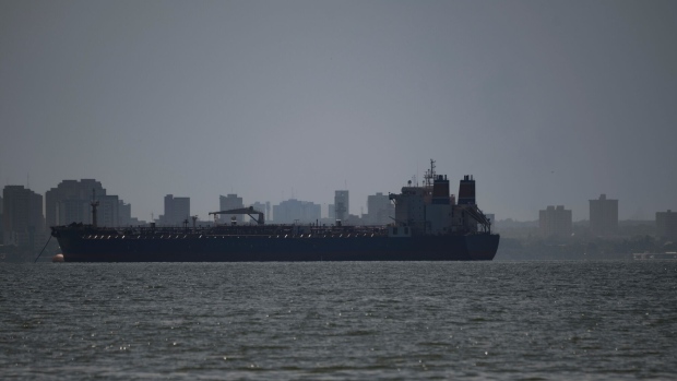 <p>An oil tanker in the bay in front of the PDVSA Bajo Grande Refinery at the Paraguana Refinery Complex on Lake Maracaibo in Maracaibo, Zulia state, Venezuela.</p>
