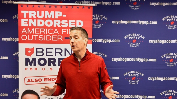 Bernie Moreno, a former car dealer and Republican Senate candidate for Ohio, speaks during an event at the Cuyahoga County GOP headquarters in Independence, Ohio, in March.