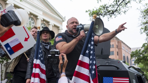 <p>Alex Jones, during a rally outside the Texas State Capitol in Austin.</p>
