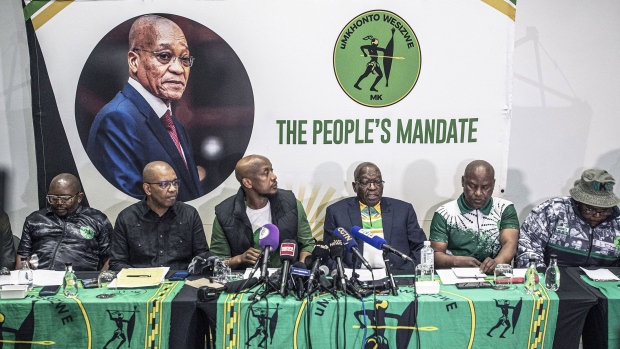 Jacob Zuma at a media briefing for his party uMkhonto we Sizwe (MK) near Johannesburg, South Africa on June 16.