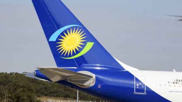 The RwandAir airline logo. Photographer: Pascal Pavani/AFP/Getty Images