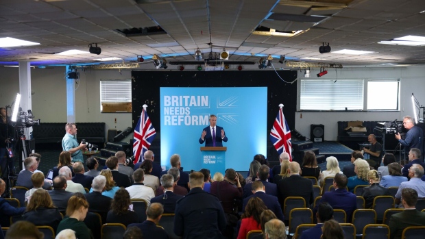 Nigel Farage during the launch of Reform UK’s general election manifesto in Merthyr Tydfil, UK, on June 17.