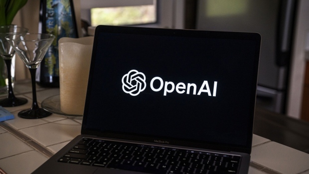 The Open AI logo on a laptop arranged in Crockett, California, US, on Friday, Dec. 29, 2023. Microsoft has invested some $13 billion in OpenAI and integrated its products into its core businesses, quickly becoming the undisputed leader of AI among big tech firms. Photographer: David Paul Morris/Bloomberg
