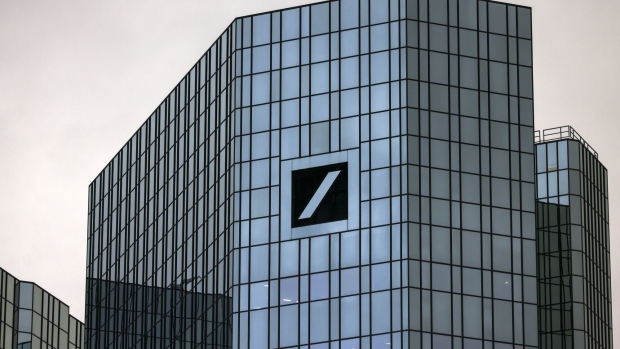 <p>The Deutsche Bank AG headquarters in the financial district of Frankfurt, Germany.</p>