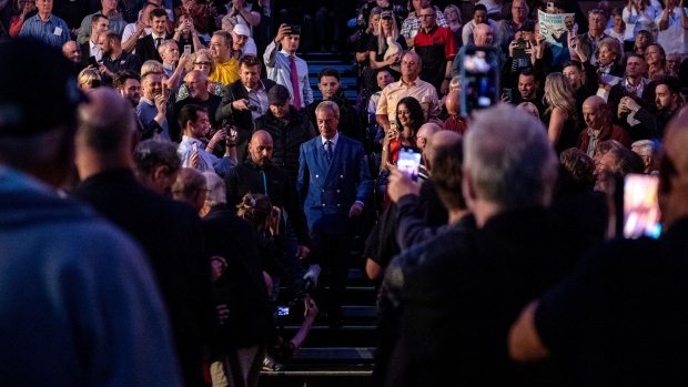 <p>Reform UK Leader Nigel Farage makes his way to the stage at a general election campaign event in Clacton on June 18.</p>