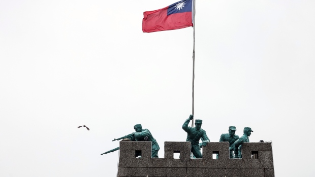Statues of soldiers on the Bada Tower in Kinmen, Taiwan, on Wednesday, May 22, 2024. New Taiwan President Lai Ching-te urged China to stop its campaign of pressure of the democratic island, comments aimed at calming a dispute at the heart of a geopolitical rivalry involving the world’s two biggest powers. Photographer: I-Hwa Cheng/Bloomberg
