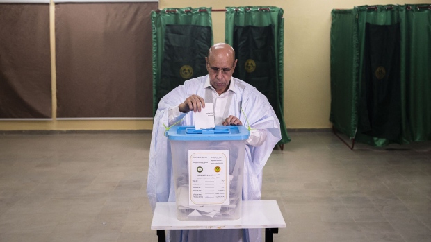 Mohamed Ould Ghazouani casts his ballot at a polling station in Nouakchott on June 29, 2024. Photographer: Michele Cattani/AFP/Getty Images