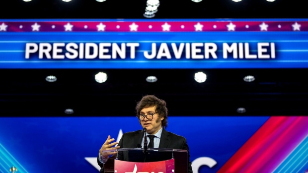 Javier Milei, Argentina’s president, during the Conservative Political Action Conference (CPAC) in Feb. 2024.
