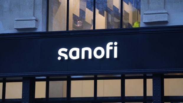 S logo above the entrance to the Sanofi SA headquarters in Paris, France, on Thursday, Feb. 1, 2024. Sanofi posted fourth-quarter earnings that were just shy of estimates amid unfavorable currency movements and tepid demand for flu shots. Photographer: Nathan Laine/Bloomberg