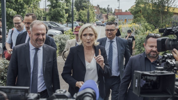 Marine Le Pen arrives to vote. Photographer: Cyril Marcilhacy/Bloomberg