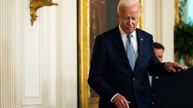 President Joe Biden during a medal of honor ceremony in the East Room of the White House in Washington on Wednesday, July 3, 2024.
